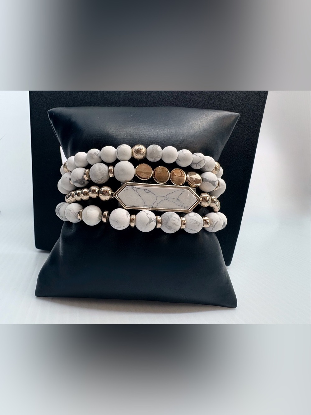 Park Lane White Turquoise and Gold Stack Bracelet Set